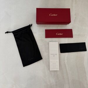 Cartier Sunglass Box NEW Logo Drawstring Pouch Logo Cleaning Cloth &Care Booklet